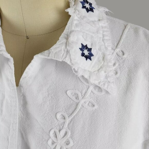 GIOCAM EMBROIDERED WHITE BLUE BUTTON UP CANVAS JACKET - Picture 3 of 8